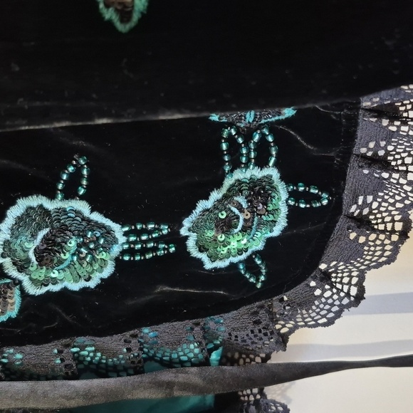 Nanette Lepore Gypsy Rose Black Velvet Tie Lace Ruffle Aplique Beads Jacket Sz 6 - Picture 4 of 13